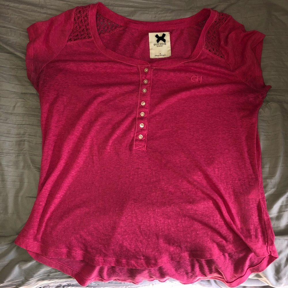 Half Button Top w/ Crochet Detail